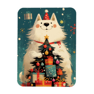 Ímã Cachorro Samoyed fofo com feriado de Natal