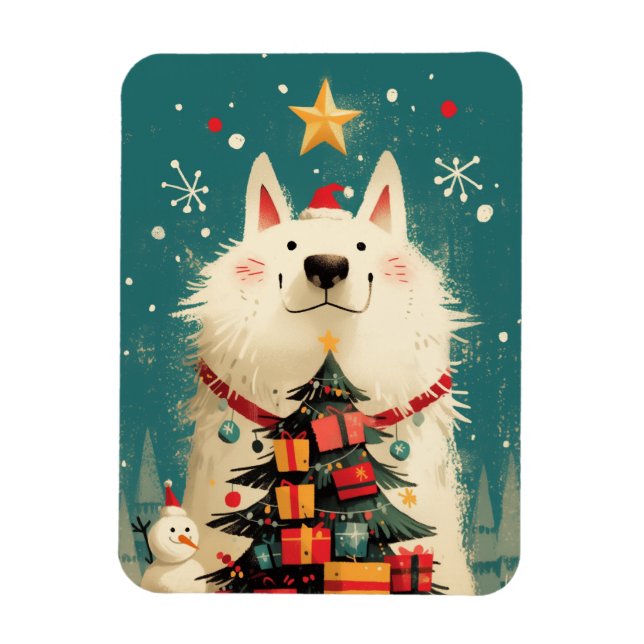 Ímã Cachorro Samoyed fofo com Natal (Vertical)