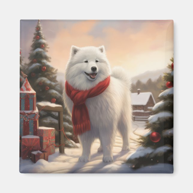 Imã Cachorro Samoyed no Natal da Neve (Frente)