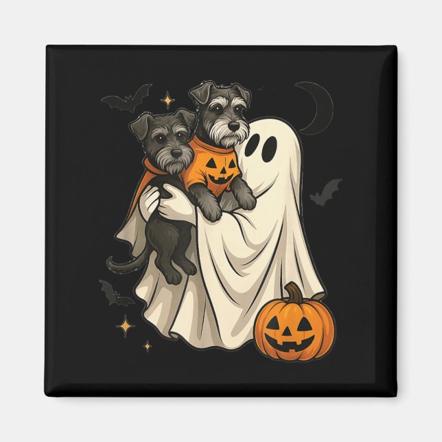 Imã Cachorro Schnauzer Miniatura Fantasma Halloween (Frente)