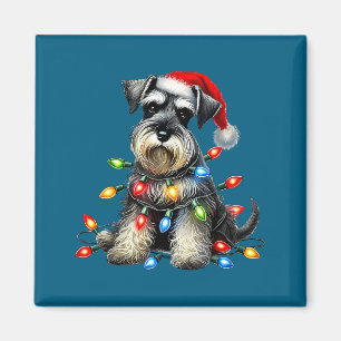 Imã Cachorro Schnauzer Natal Chapéu do Papai Noel Luz 