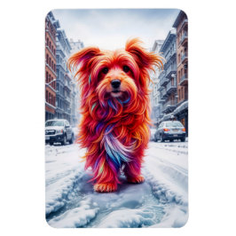 Ímã Cachorro sem-teto em neve fria e noite urbana