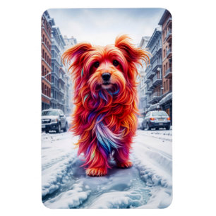 Ímã Cachorro sem-teto em neve fria e noite urbana