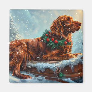 Imã Cachorro Setter Vermelho Irlandês Natal Festivo