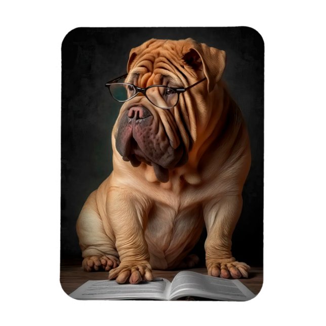 Ímã Cachorro Shar Pei Inteligente com Design de Livro (Vertical)