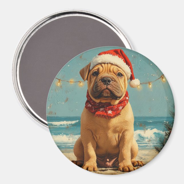 Imã Cachorro Shar Pei Natal Vintage Praia (Front/Back)