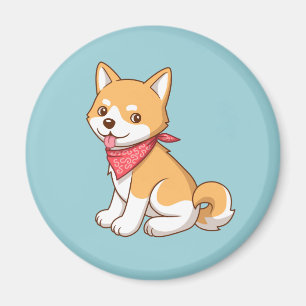 Imã Cachorro Shiba Inu cartoon fofo em azul