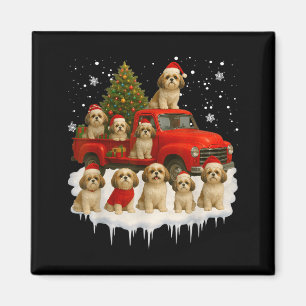Imã Cachorro Shih Tzu Caminhão Vermelho Árvore de Nata