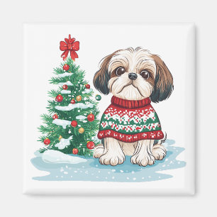Imã Cachorro Shih Tzu Papai Noel Natal