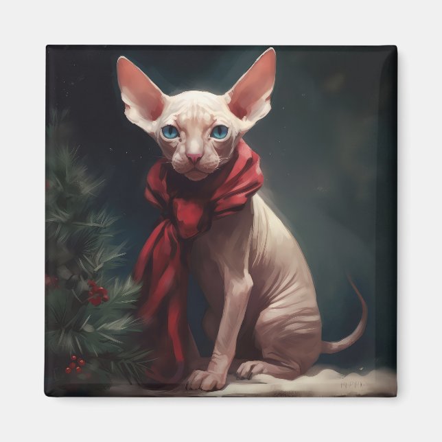 Imã Cachorro Sphynx na Neve Natal (Frente)