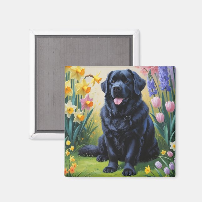 Imã Cachorro Terra Nova Pintura Flores de Primavera (Front/Back)