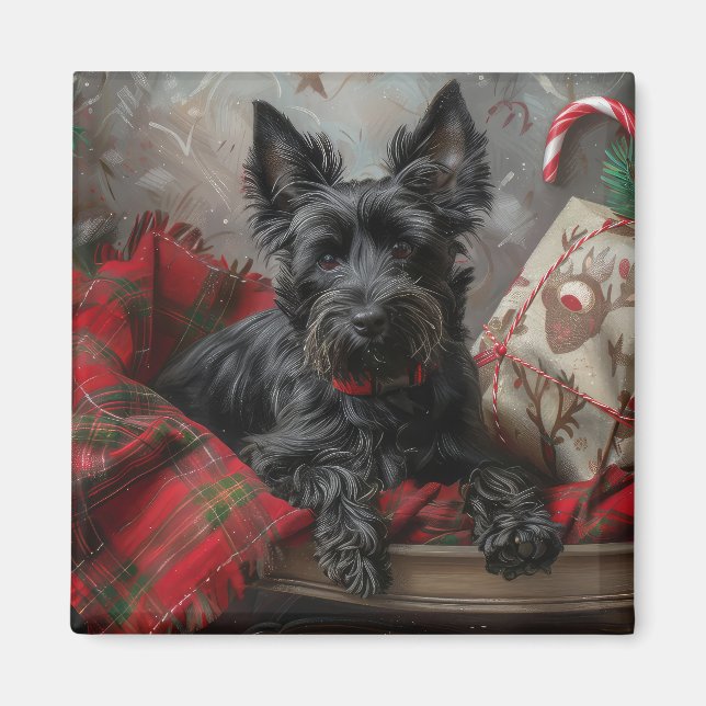Imã Cachorro Terrier Escocês Natal Festivo (Frente)
