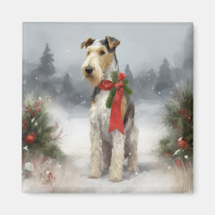 Imã Cachorro Terrier Wirefox no Natal da Neve