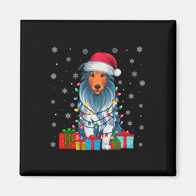 Imã Cachorro Ugly Xmas Luz Santa Hat Cachorava Collie (Frente)