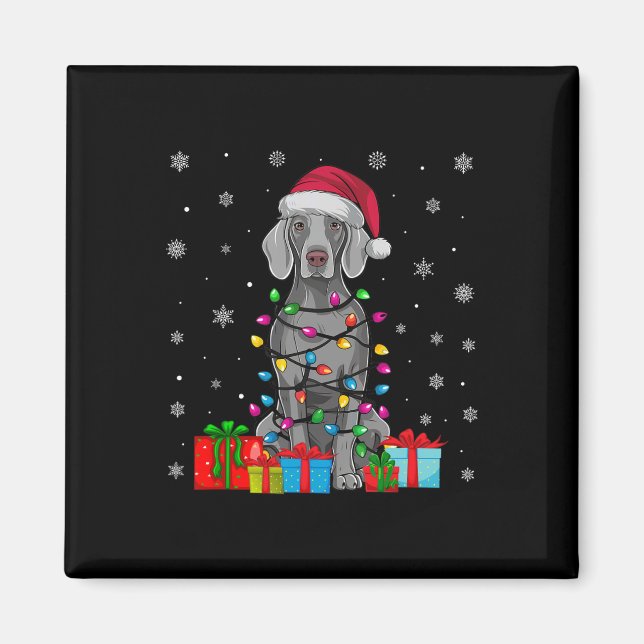 Imã Cachorro Ugly Xmas Luzes Santa Hat Cachorro Weimar (Frente)