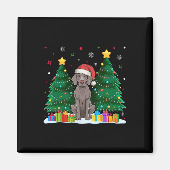 Imã Cachorro Weimaraner Abraça Santa Hat Feia (Frente)