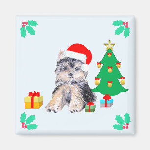 Imã Cachorro Yorkshire Puppy de Natal Fofo