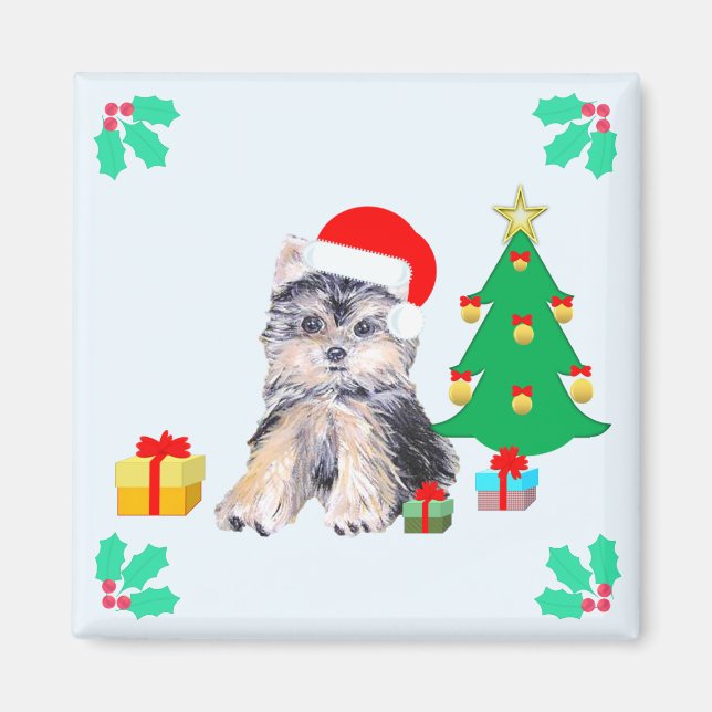Imã Cachorro Yorkshire Puppy de Natal Fofo (Frente)