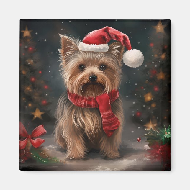 Imã Cachorro Yorkshire Terrier na Neve Natal (Frente)