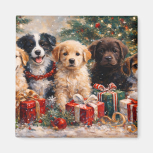 Imã Cachorros de Natal com Presentes sob a Árvore Deco