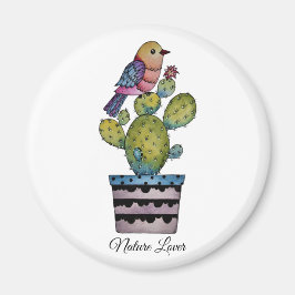 Imã Cactus E Ave Arco-Íris Em Aquarela