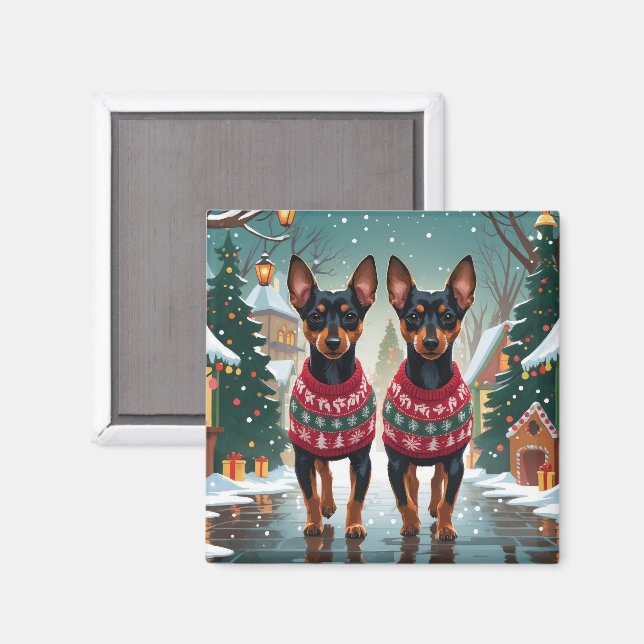 Imã Cães Affenpinscher Natal Neve Férias (Front/Back)