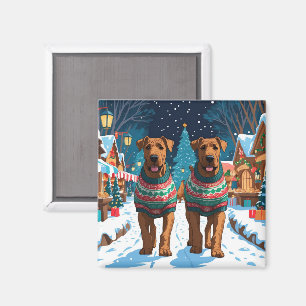 Imã Cães Airedale Natal Neve Férias
