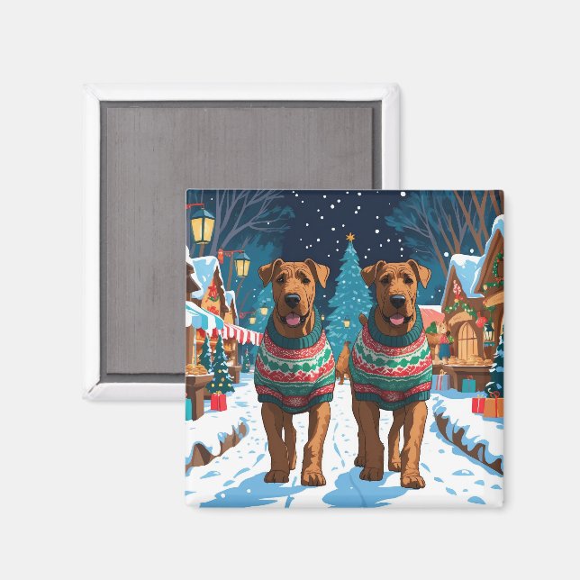 Imã Cães Airedale Natal Neve Férias (Front/Back)