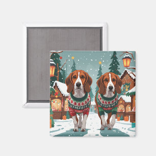 Imã Cães American Foxhound Natal Neve Feriado
