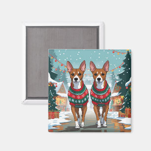 Imã Cães Basenji Natal Neve Feriado