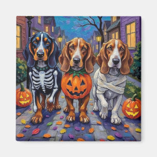 Imã Cães Basset Hound fazendo 'doce ou travessura' no