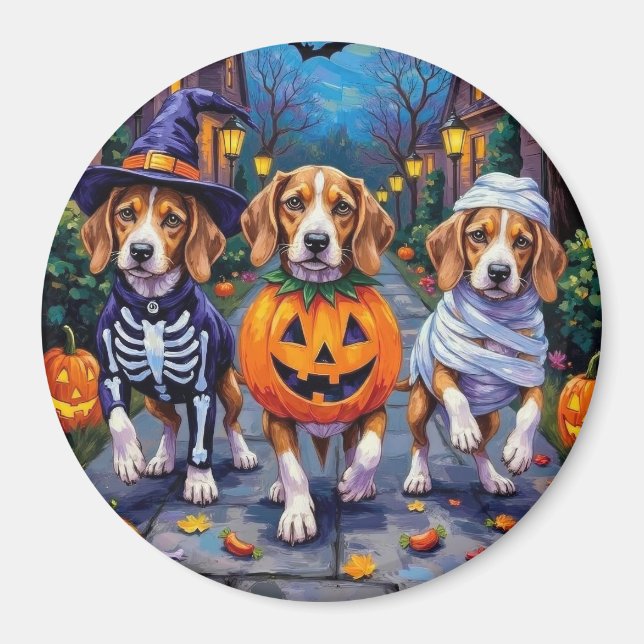 Imã Cães Beagle Trick-or-Tratating in Halloween (Frente)