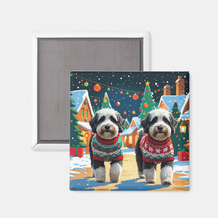 Imã Cães Bernedoodle Natal Neve Férias