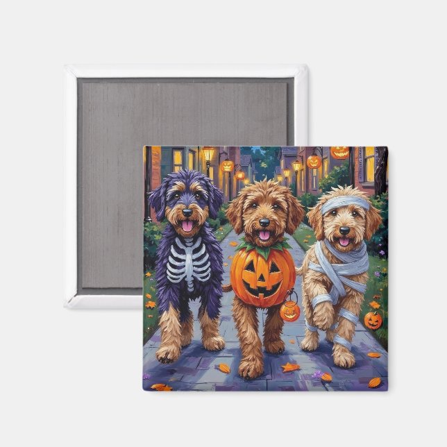 Imã Cães Bernedoodle Trick-or-Tratating in Halloween C (Front/Back)