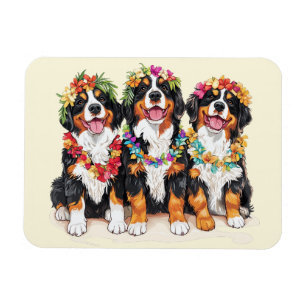 Ímã Cães Berneses de Montanha Havaianos Lei de Flores