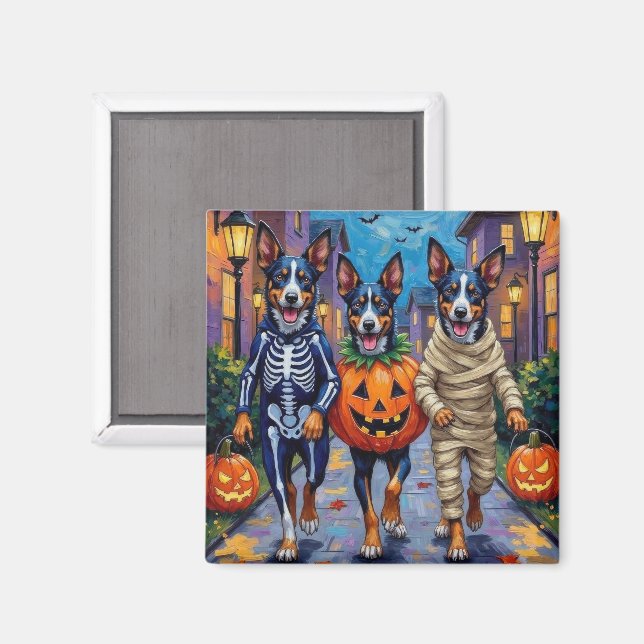 Imã Cães Blue Heeler Fazendo Trick-or-Treat no Hallowe (Front/Back)