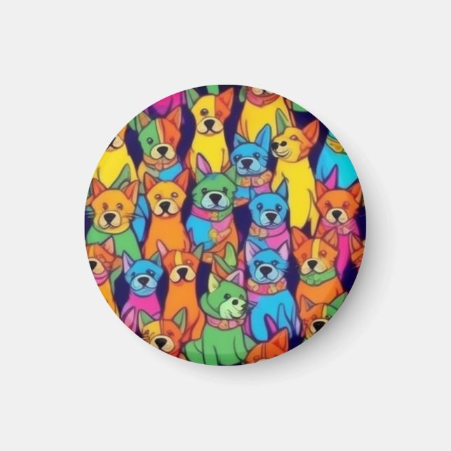 Imã Cães bonitos e coloridos cães felizes (Frente)