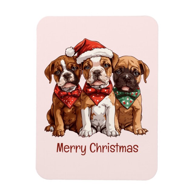 Ímã Cães Boxer Feliz de Natal (Vertical)