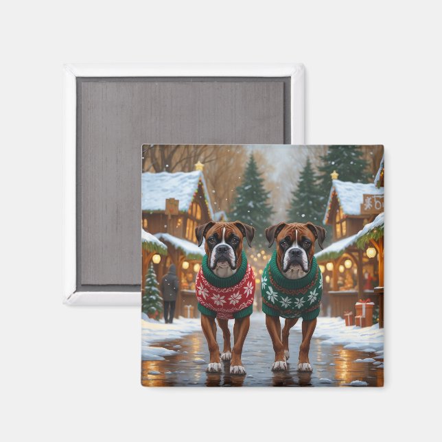 Imã Cães Boxer Natal Neve Férias  (Front/Back)