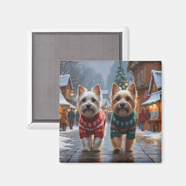 Imã Cães Cairn Terrier Natal Neve Férias  (Front/Back)