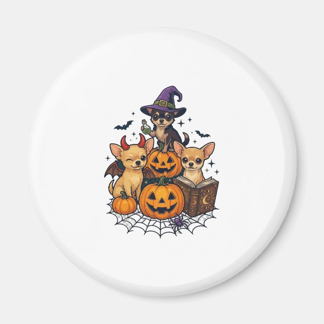 Imã Cães Chihuahua de Halloween Abóboras Chapéu de Bru (Frente)