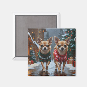 Imã Cães Chihuahua Natal Neve Férias