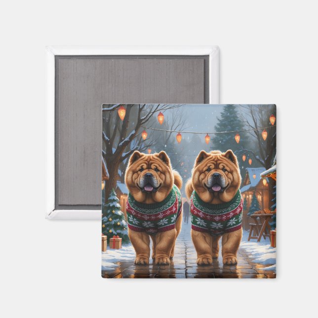 Imã Cães Chow Chow Natal Neve Férias  (Front/Back)