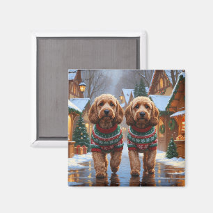 Imã Cães Cockapoo Natal Neve Férias