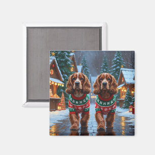 Imã Cães Cocker Spaniel Natal Neve Férias