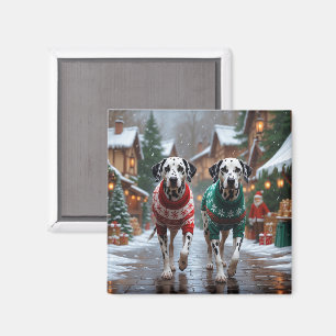 Imã Cães dálmatas Natal Neve Férias