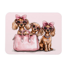 Ímã Cães de Dachshund Fashionáveis, Bolsa Rosa