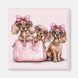 Imã Cães de Dachshund Fashionáveis, Bolsa Rosa