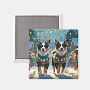 Imã Cães de Gado Australianos Natal Neve Feriado
