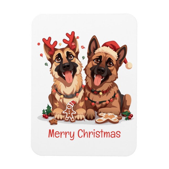Ímã Cães de German shepherd Feliz de Natal (Vertical)